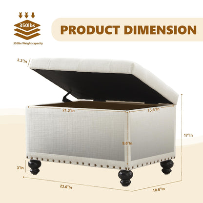 Banc ottoman de rangement capitonné, repose-pieds rectangulaire