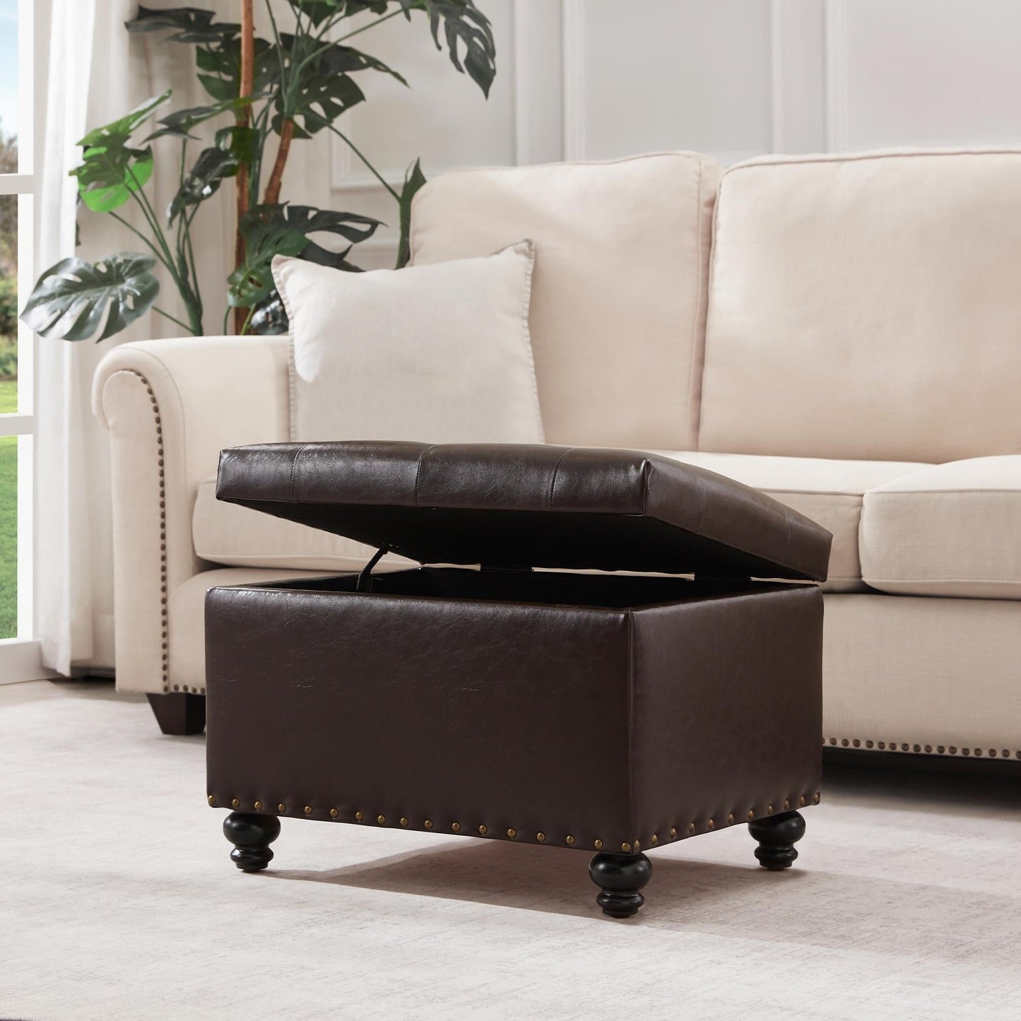 Banc ottoman de rangement capitonné, repose-pieds rectangulaire