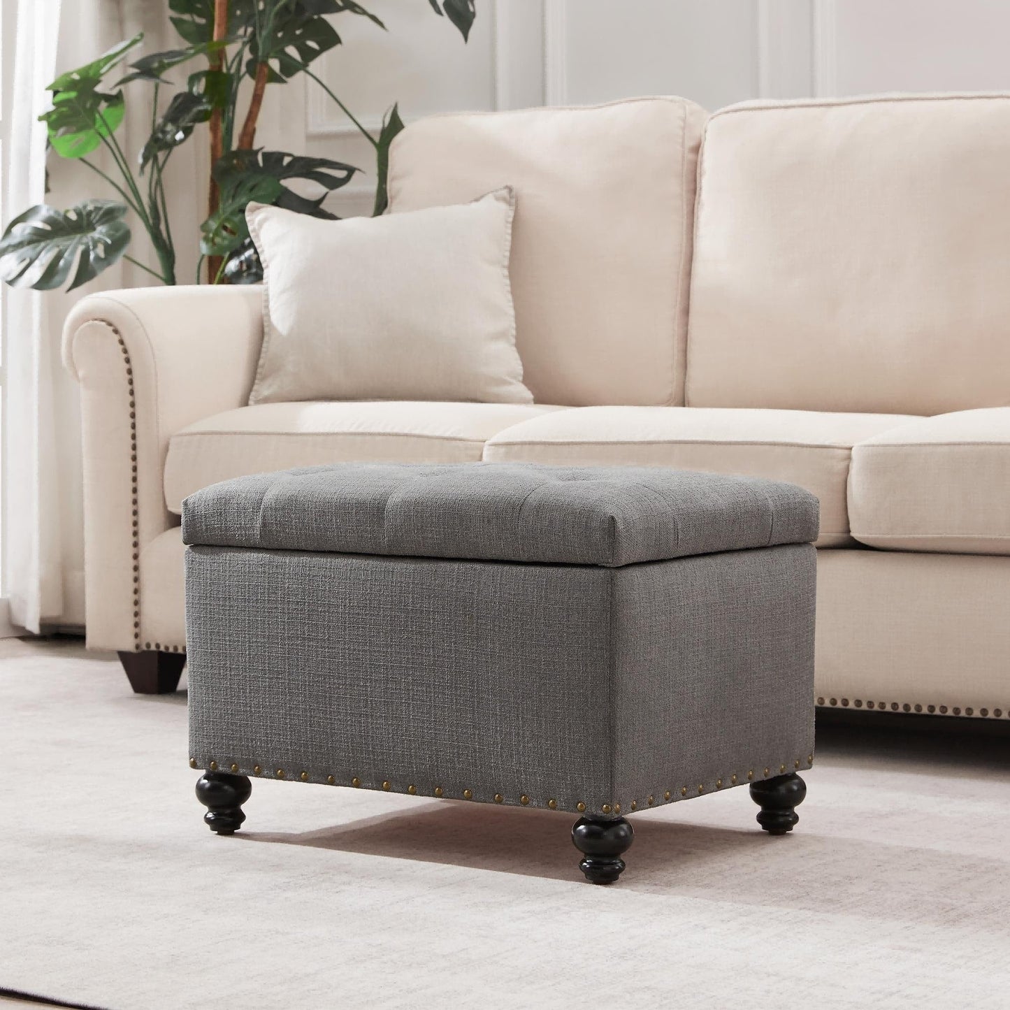 Banc ottoman de rangement capitonné, repose-pieds rectangulaire