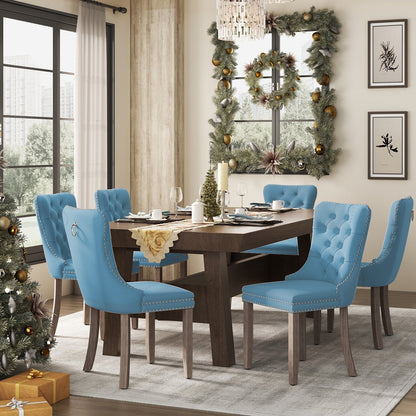 Lot de 6 chaises de salle à manger capitonnées en velours avec pieds en bois massif