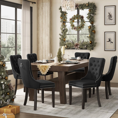 Lot de 6 chaises de salle à manger capitonnées en velours avec pieds en bois massif