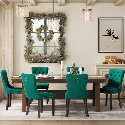 Lot de 6 chaises de salle à manger capitonnées en velours avec pieds en bois massif