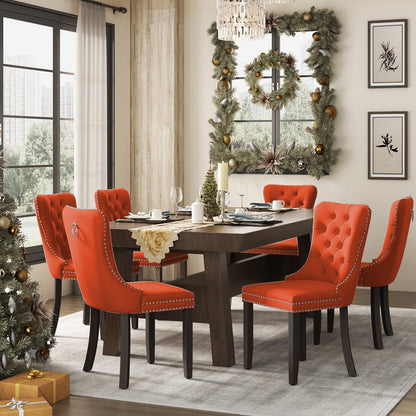 Lot de 6 chaises de salle à manger capitonnées en velours avec pieds en bois massif