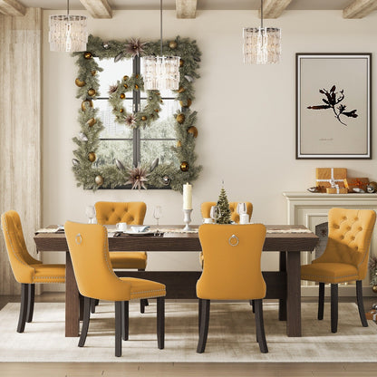 Lot de 6 chaises de salle à manger capitonnées en velours avec pieds en bois massif