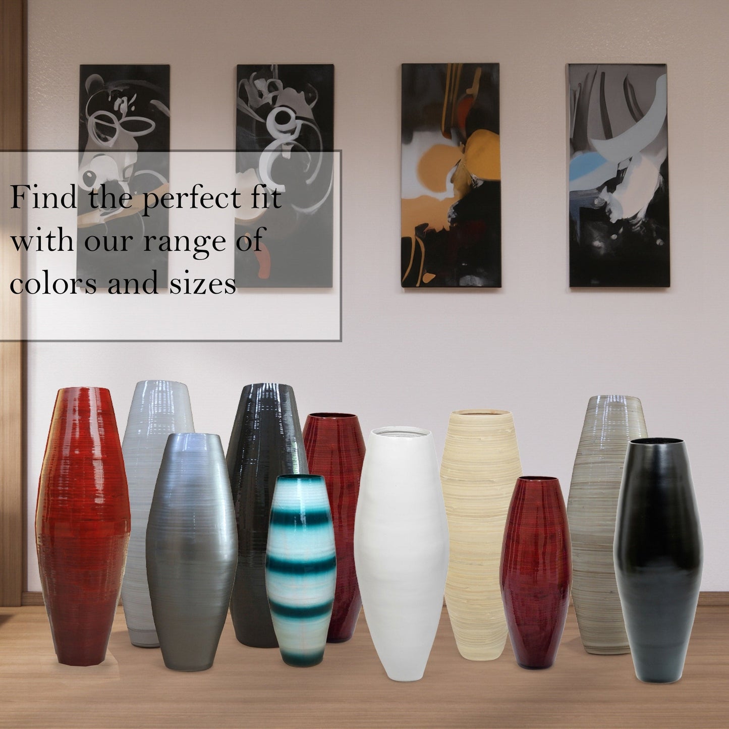 Vase de sol cylindrique en bambou de grande taille, décoration idéale pour les halls d'hôtel et les spas. Décoration parfaite pour le salon ou le couloir.