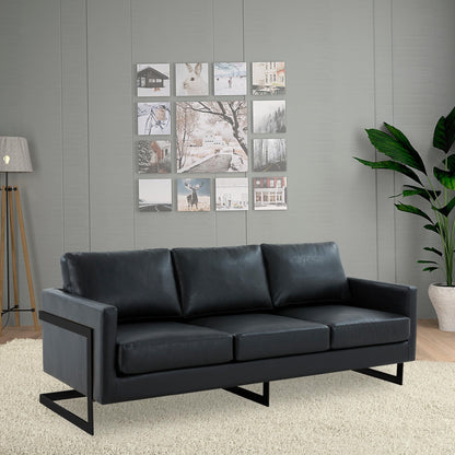 Canapé 3 places minimaliste en cuir rembourré avec coussins amovibles en acier inoxydable pour salon et chambre à coucher