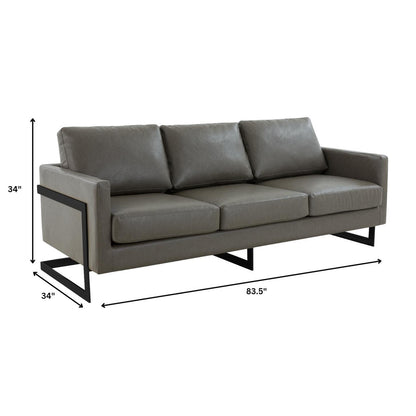 Canapé 3 places minimaliste en cuir rembourré avec coussins amovibles en acier inoxydable pour salon et chambre à coucher