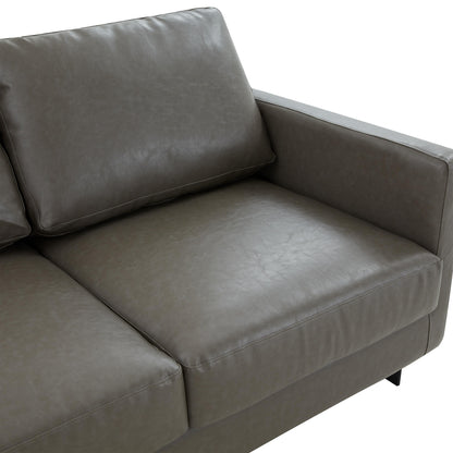 Canapé 3 places minimaliste en cuir rembourré avec coussins amovibles en acier inoxydable pour salon et chambre à coucher