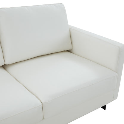 Canapé 3 places minimaliste en cuir rembourré avec coussins amovibles en acier inoxydable pour salon et chambre à coucher