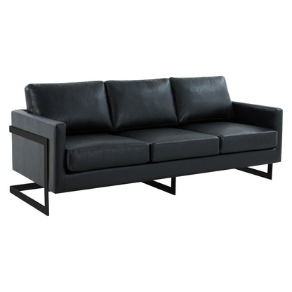 Canapé 3 places minimaliste en cuir rembourré avec coussins amovibles en acier inoxydable pour salon et chambre à coucher