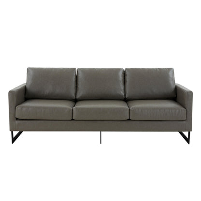 Canapé 3 places minimaliste en cuir rembourré avec coussins amovibles en acier inoxydable pour salon et chambre à coucher