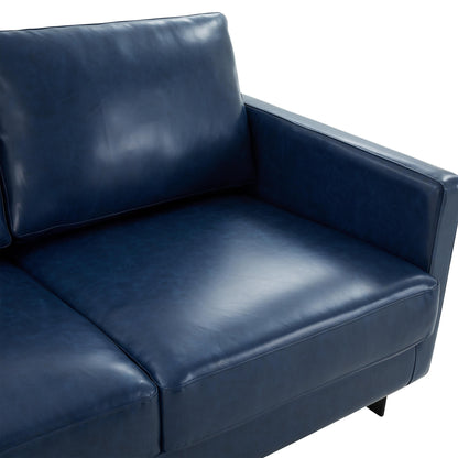 Canapé 3 places minimaliste en cuir rembourré avec coussins amovibles en acier inoxydable pour salon et chambre à coucher