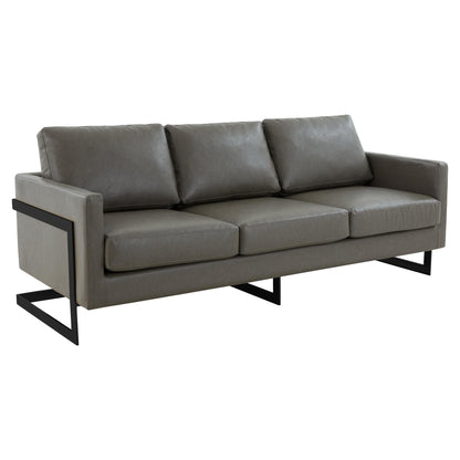 Canapé 3 places minimaliste en cuir rembourré avec coussins amovibles en acier inoxydable pour salon et chambre à coucher