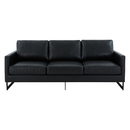Canapé 3 places minimaliste en cuir rembourré avec coussins amovibles en acier inoxydable pour salon et chambre à coucher
