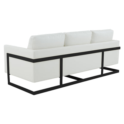 Canapé 3 places minimaliste en cuir rembourré avec coussins amovibles en acier inoxydable pour salon et chambre à coucher