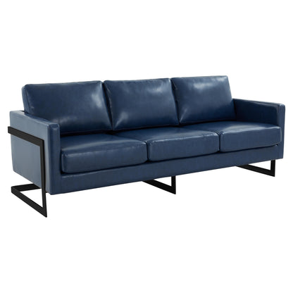 Canapé 3 places minimaliste en cuir rembourré avec coussins amovibles en acier inoxydable pour salon et chambre à coucher