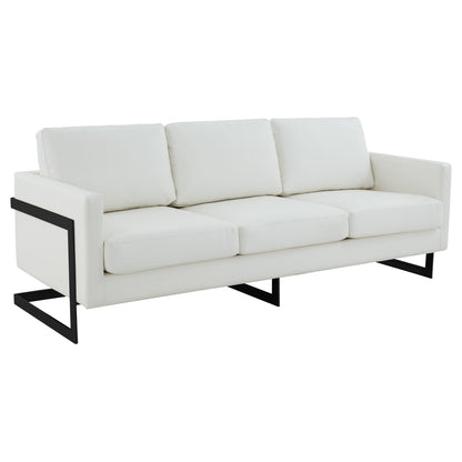 Canapé 3 places minimaliste en cuir rembourré avec coussins amovibles en acier inoxydable pour salon et chambre à coucher