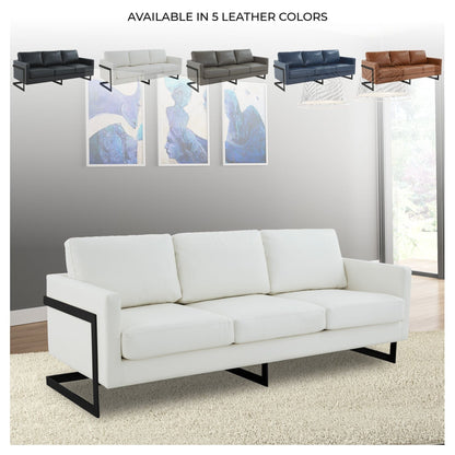 Canapé 3 places minimaliste en cuir rembourré avec coussins amovibles en acier inoxydable pour salon et chambre à coucher