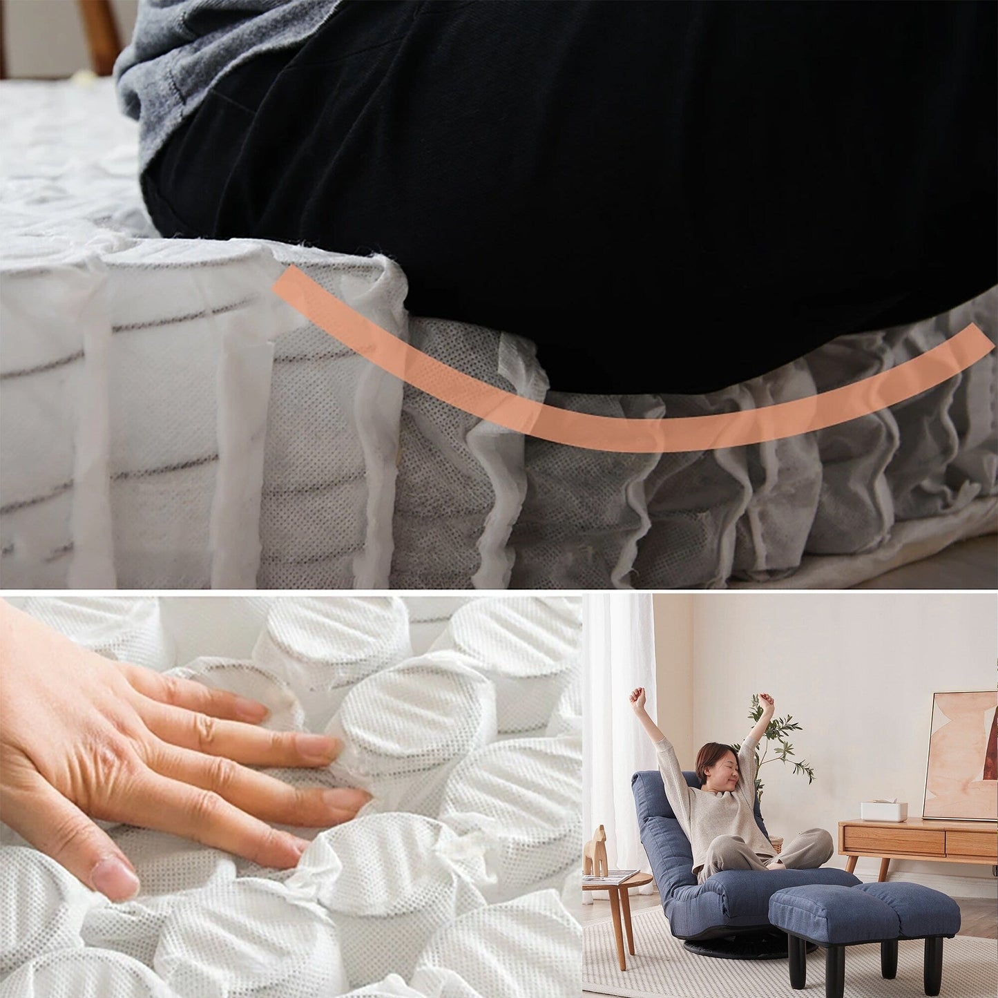 Ensemble de fauteuil inclinable rembourré sans accoudoirs avec pouf et appui-tête réglable