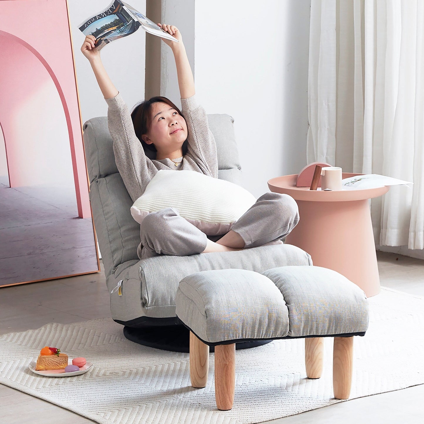 Ensemble de fauteuil inclinable rembourré sans accoudoirs avec pouf et appui-tête réglable