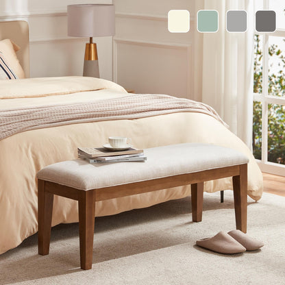Banc d'entrée rembourré en tissu, banc de chambre pour bout de lit, beige, bois massif, 44 pouces