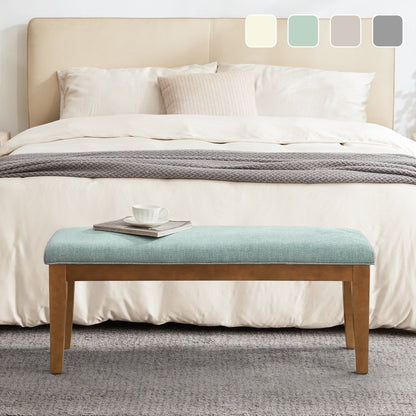 Banc d'entrée rembourré en tissu, banc de chambre pour bout de lit, beige, bois massif, 44 pouces