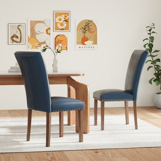 Ensemble de 2/4/6 chaises de salle à manger rembourrées Parsons, chaise d'appoint de cuisine en tissu avec garniture cloutée et pieds en bois