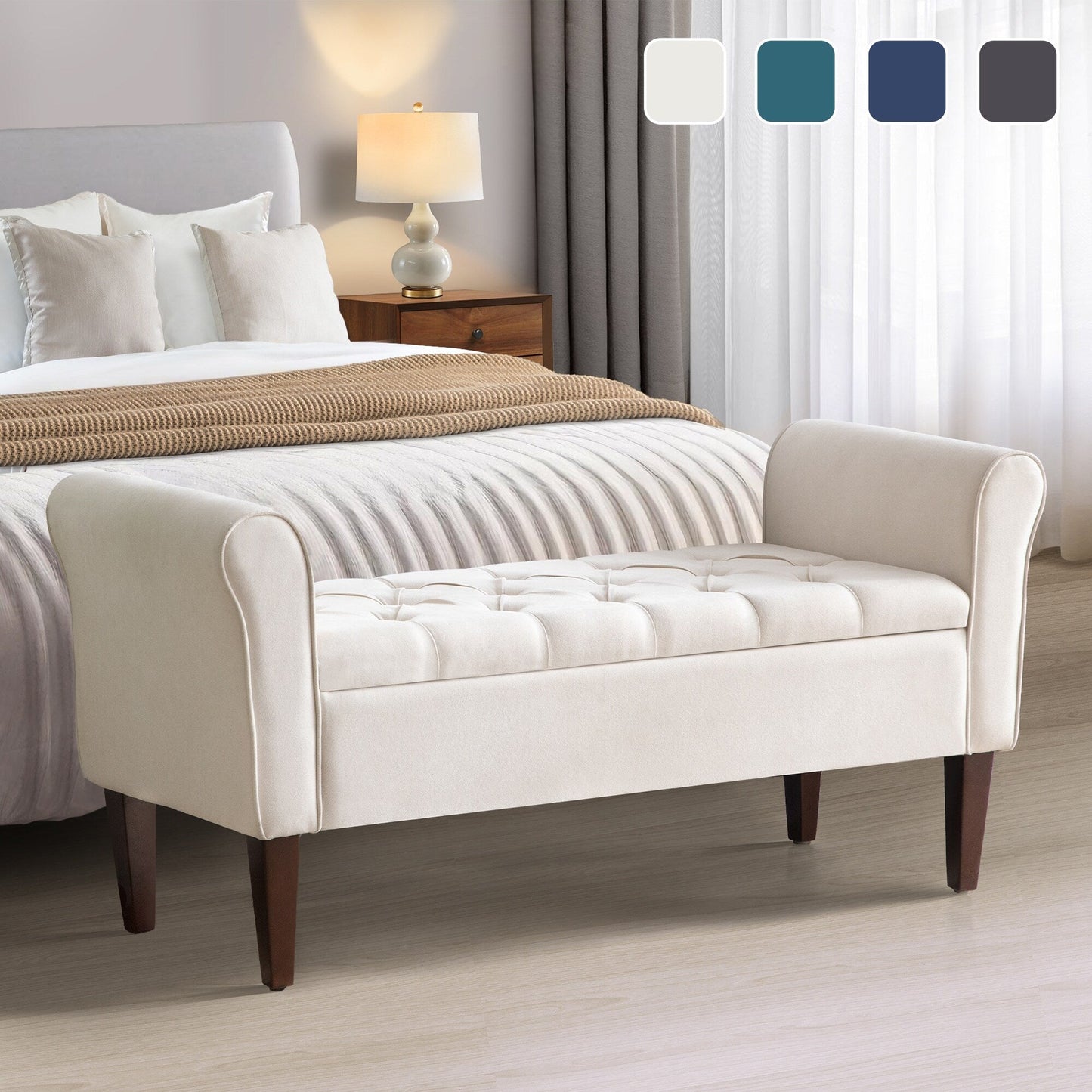 Banc de rangement rembourré, banc d'entrée avec dessus rabattable capitonné, 50,4 pouces