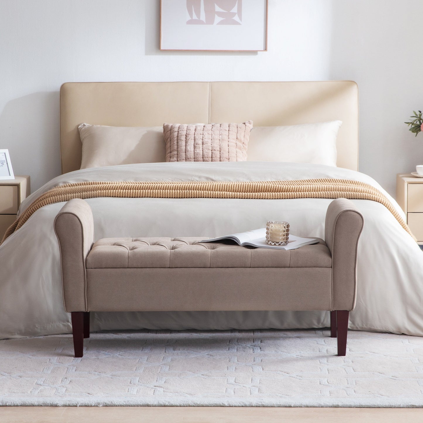 Banc de rangement rembourré, banc d'entrée avec dessus rabattable capitonné, 50,4 pouces