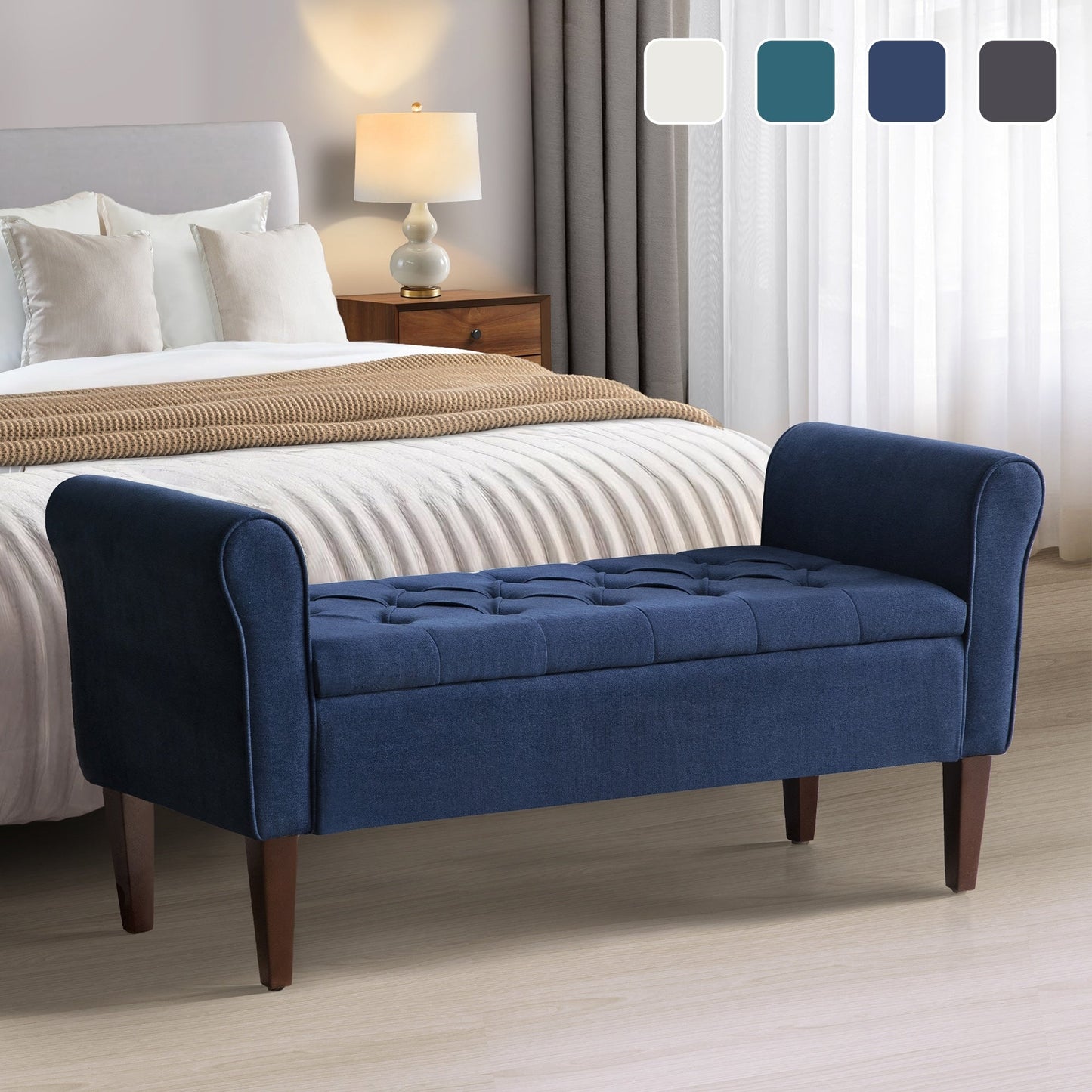 Banc de rangement rembourré, banc d'entrée avec dessus rabattable capitonné, 50,4 pouces