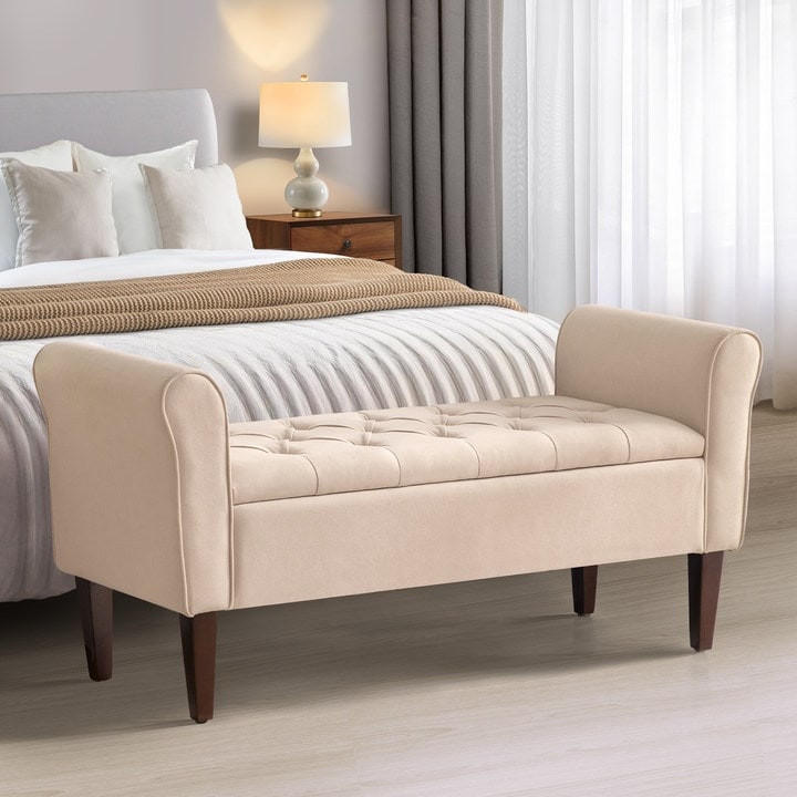 Banc de rangement rembourré, banc d'entrée avec dessus rabattable capitonné, 50,4 pouces