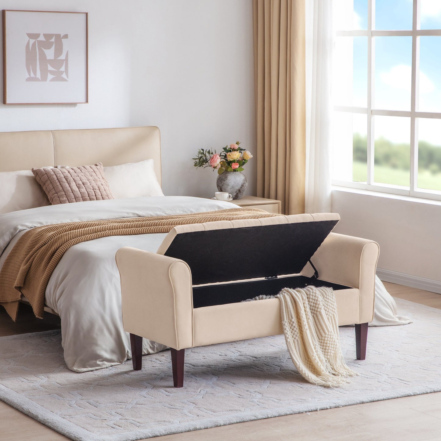 Banc de rangement rembourré, banc d'entrée avec dessus rabattable capitonné, 50,4 pouces