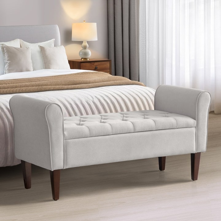 Banc de rangement rembourré, banc d'entrée avec dessus rabattable capitonné, 50,4 pouces