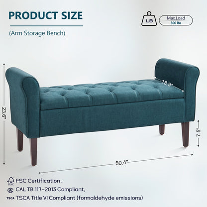 Banc de rangement rembourré, banc d'entrée avec dessus rabattable capitonné, 50,4 pouces