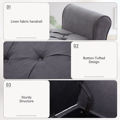 Banc de rangement rembourré, banc d'entrée avec dessus rabattable capitonné, 50,4 pouces