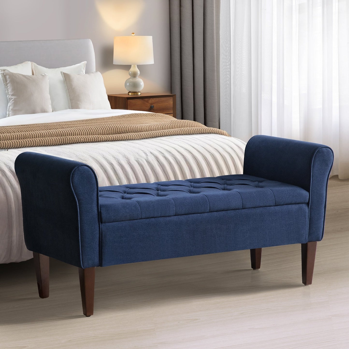 Banc de rangement rembourré, banc d'entrée avec dessus rabattable capitonné, 50,4 pouces