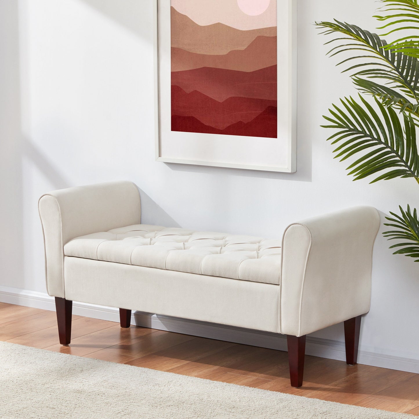 Banc de rangement rembourré, banc d'entrée avec dessus rabattable capitonné, 50,4 pouces