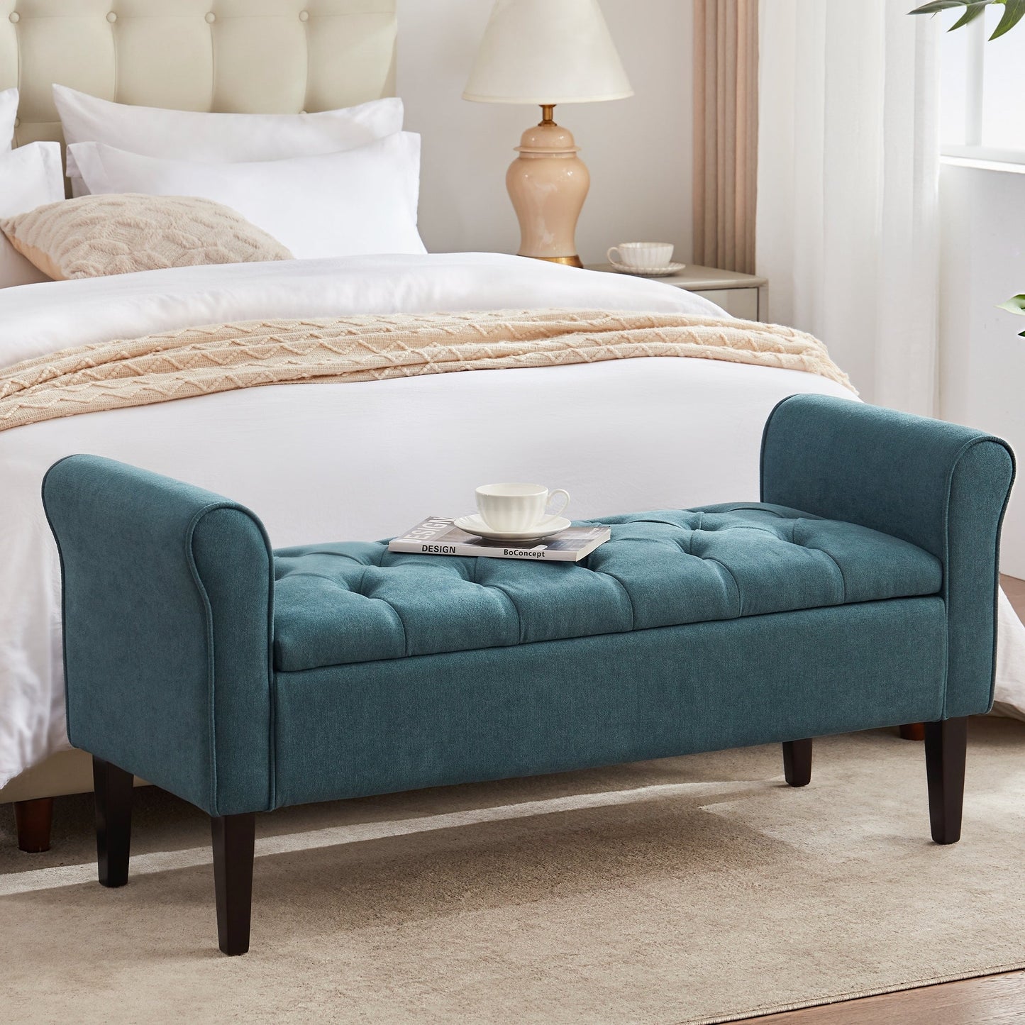 Banc de rangement rembourré, banc d'entrée avec dessus rabattable capitonné, 50,4 pouces