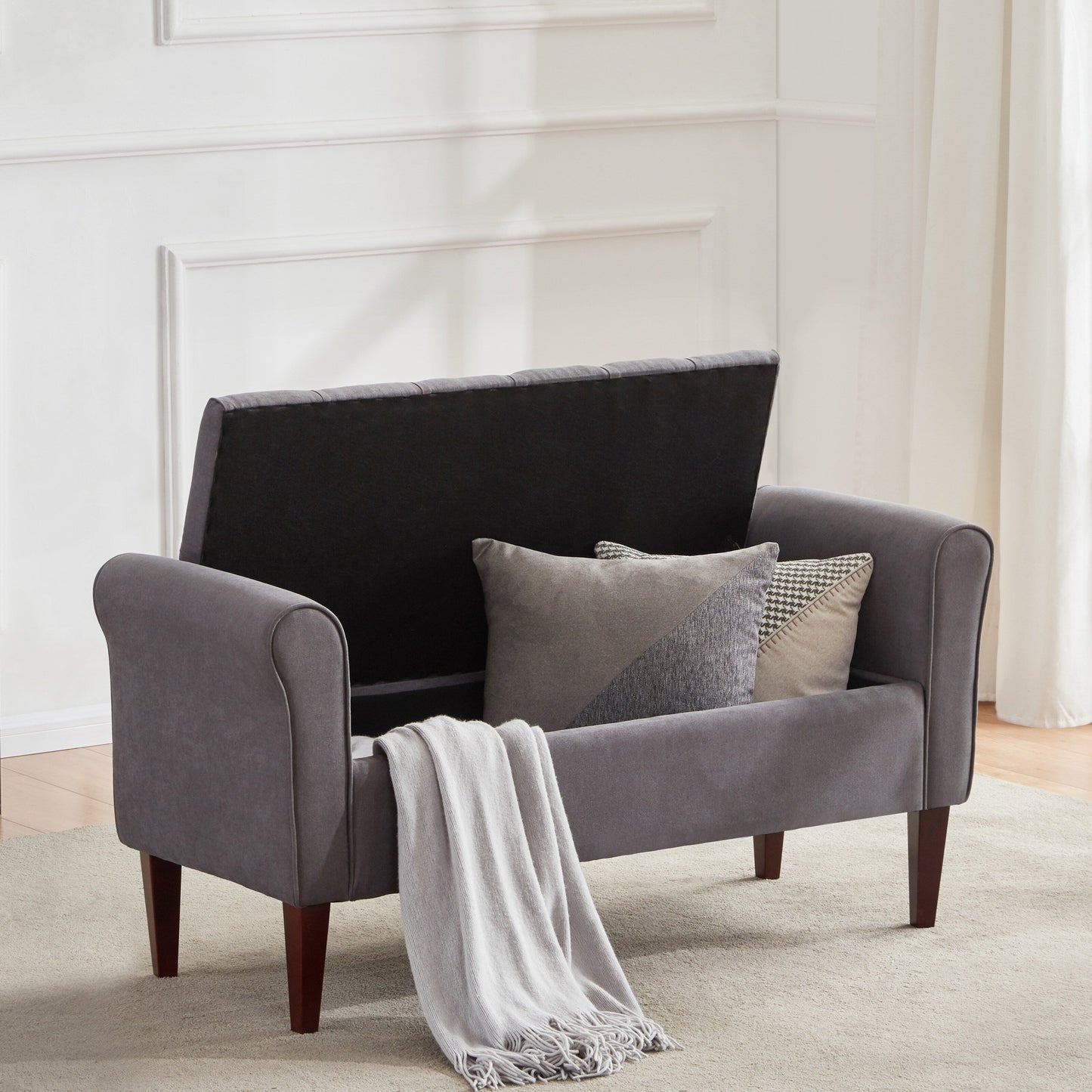 Banc de rangement rembourré, banc d'entrée avec dessus rabattable capitonné, 50,4 pouces