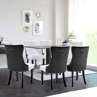 Lot de 6 chaises de salle à manger capitonnées en velours avec pieds en bois massif