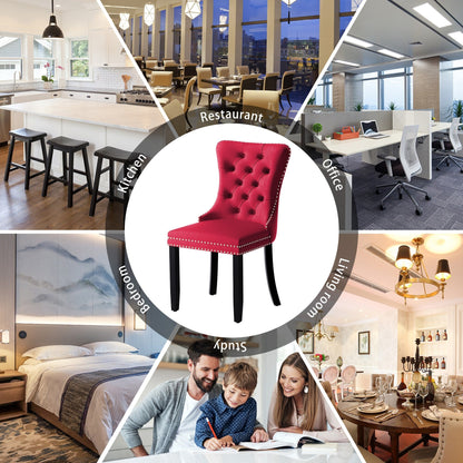 Lot de 6 chaises de salle à manger capitonnées en velours avec pieds en bois massif