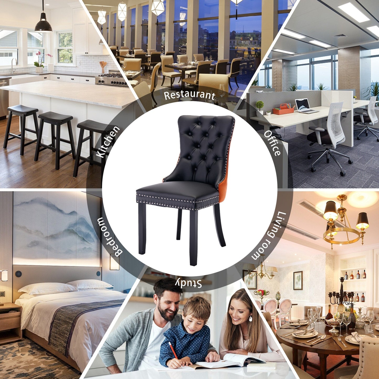 Lot de 6 chaises de salle à manger capitonnées en velours avec pieds en bois massif