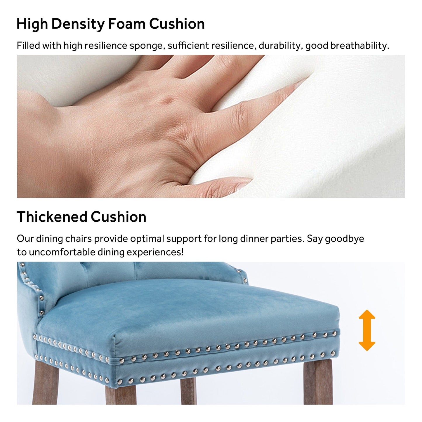 Lot de 6 chaises de salle à manger capitonnées en velours avec pieds en bois massif