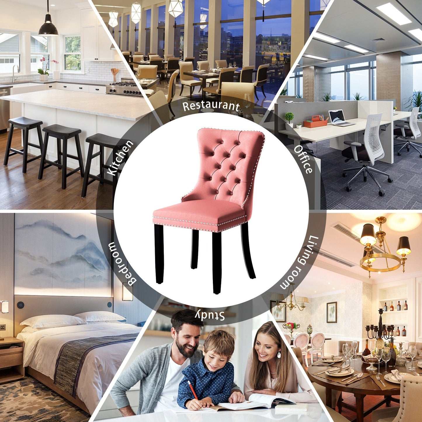 Lot de 6 chaises de salle à manger capitonnées en velours avec pieds en bois massif