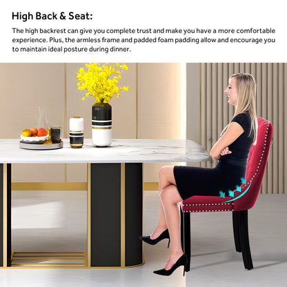 Lot de 6 chaises de salle à manger capitonnées en velours avec pieds en bois massif