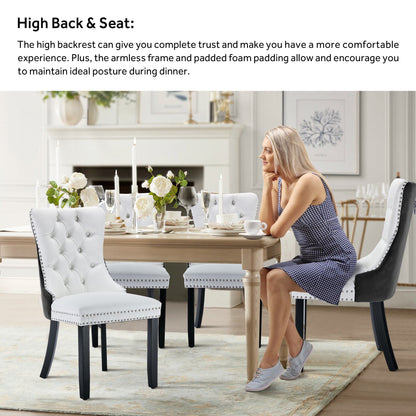 Lot de 6 chaises de salle à manger capitonnées en velours avec pieds en bois massif