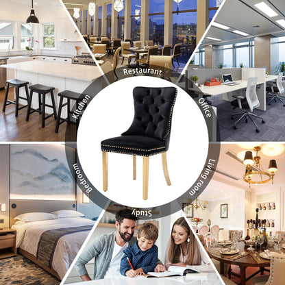 Lot de 6 chaises de salle à manger capitonnées en velours avec pieds en bois massif