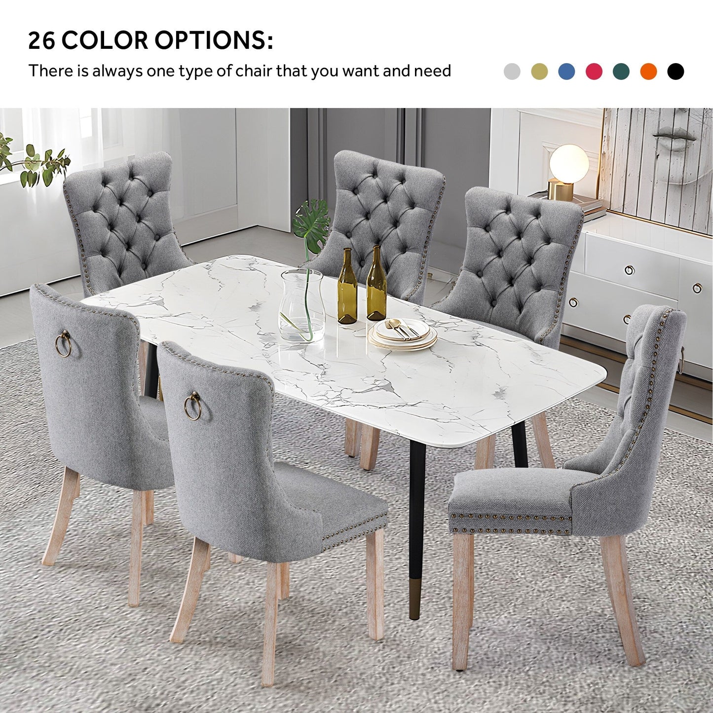 Lot de 6 chaises de salle à manger capitonnées en velours avec pieds en bois massif