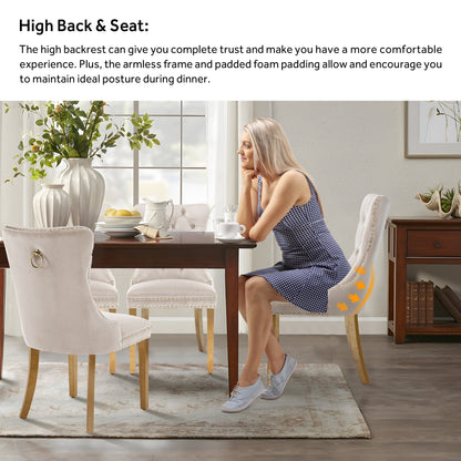 Lot de 6 chaises de salle à manger capitonnées en velours avec pieds en bois massif