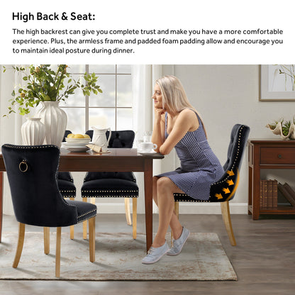 Lot de 6 chaises de salle à manger capitonnées en velours avec pieds en bois massif